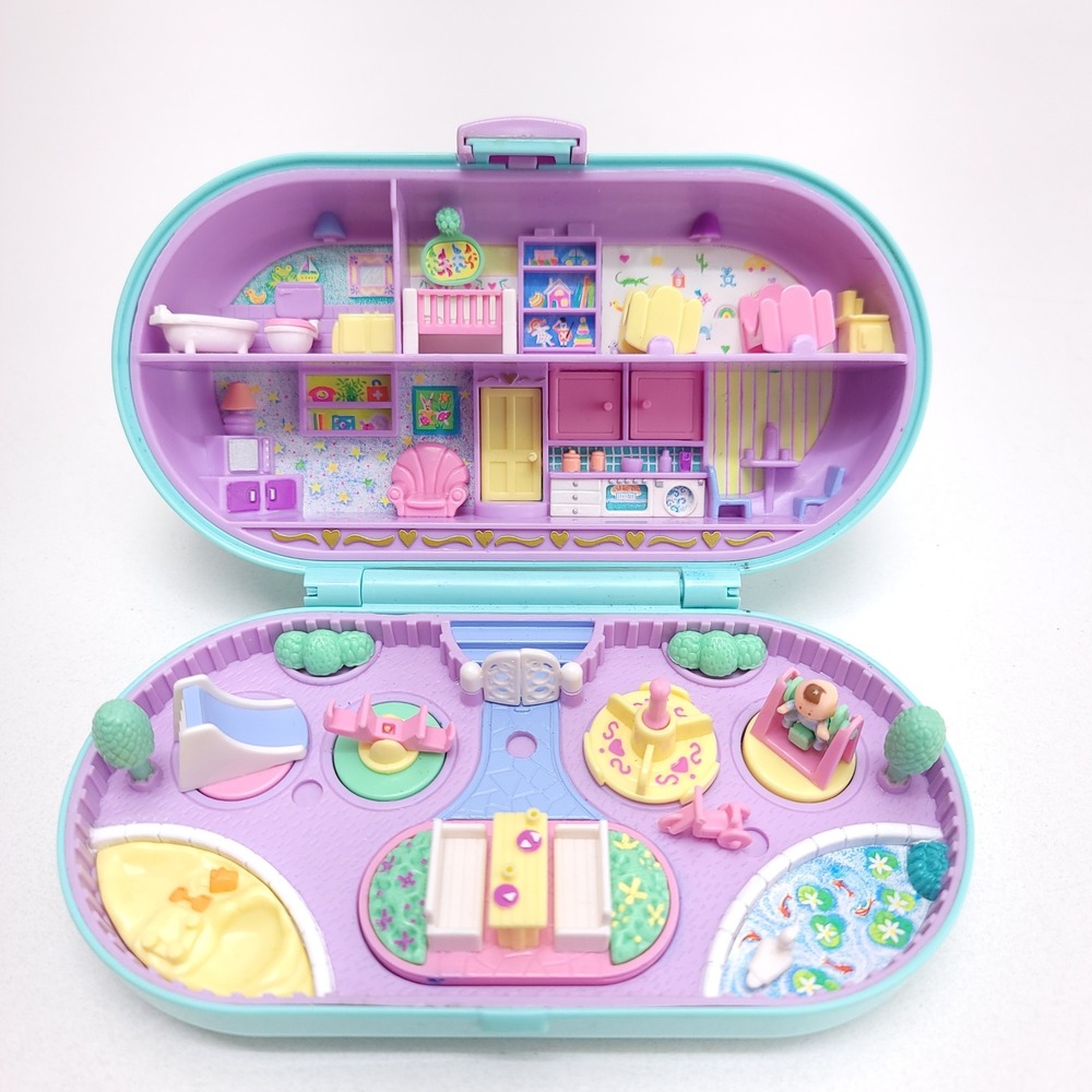 Vintage 1992 Bluebird Polly Pocket Stamping School Teal Compact Playset Baby